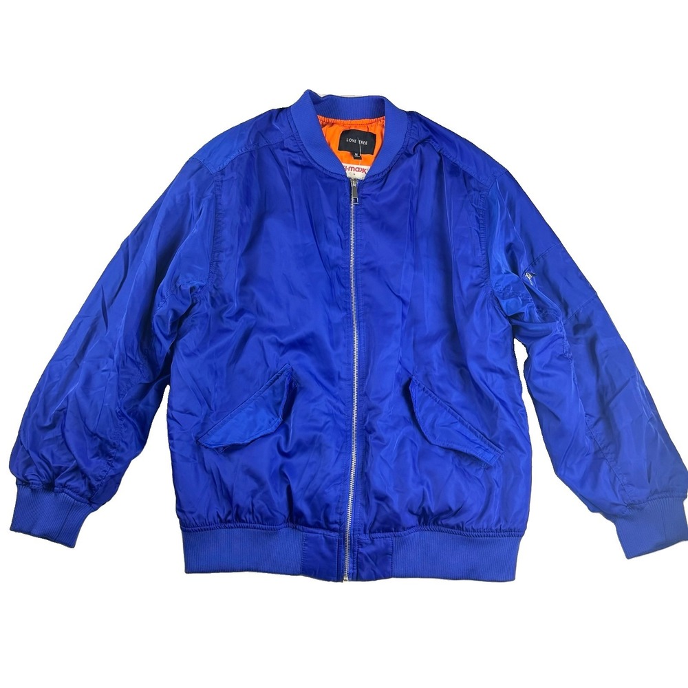 Love Tree Bomber Jacket Womens M Royal Blue Orange Lined MA-1 Flight NWT